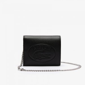 Carteras Lacoste Croco Crew Grained Leather Phone Mujer Negros | UJ2-48314T3
