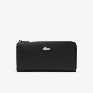 Carteras Lacoste Daily Classic Coated Piqué Canvas 10 Card Zip Mujer Negros | LR3-08550O3