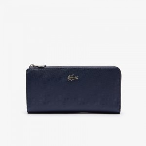Carteras Lacoste Daily Classic Coated Piqué Canvas 10 Card Zip Mujer Azul Marino | QE5-92449C6