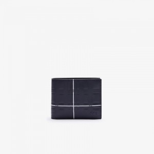 Carteras Lacoste Fitzgerald Check-Effect Textured Leather Hombre Azul Marino Azules Blancos | DK8-65966Y9