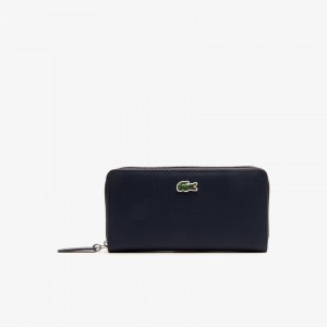 Carteras Lacoste L.12.12 Concept Petit Piqué 12 Card Zip Mujer Azul Marino Azules | YA1-67666G9