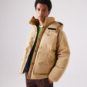 Chamarras Lacoste LIVE Hooded Short Hombre Beige | ND7-96569J4