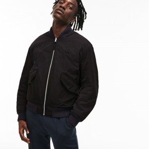 Chamarras Lacoste LIVE Reversible Nylon And Fleece Bomber Hombre Negros Azules | MW2-53175P3