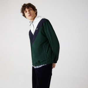 Chamarras Lacoste Lightweight Colorblock Hooded Hombre Verdes Azul Marino Azules Blancos | BN9-76847L0
