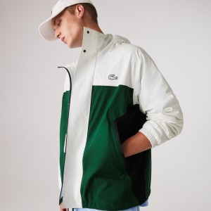 Chamarras Lacoste Lightweight Colorblock Hooded Water-Resistant Hombre Verdes Blancos Azul Marino Azules | XQ3-54755O1
