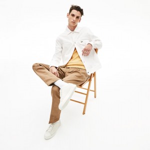 Chamarras Lacoste Multi-Pocket Denim Hombre Blancos | FS7-01420E8