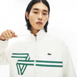 Chamarras Lacoste Print Band Zip Heritage Tracksuit Hombre Blancos | LT0-97609S7
