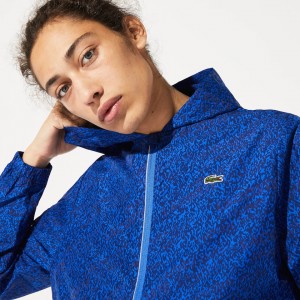 Chamarras Lacoste SPORT Hooded Print Zip Hombre Azul Marino Azules Azules | QJ9-04230P7