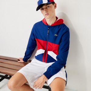 Chamarras Lacoste SPORT Hooded Water-Resistant Colorblock Hombre Azules Rojos Blancos | DO5-99699T7
