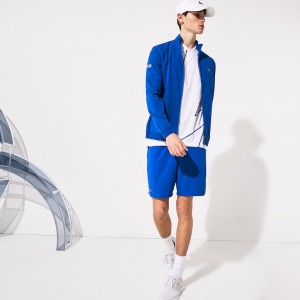 Chamarras Lacoste SPORT Novak Djokovic Textured Zip Hombre Azules Blancos | IO8-94919M2