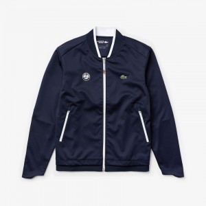 Chamarras Lacoste SPORT Roland Garros Piqué Zip-Up Hombre Azul Marino Azules Blancos Rojos | FP4-92419U9