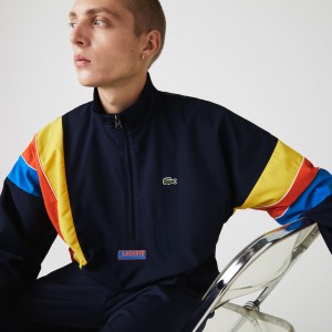 Chamarras Lacoste SPORT Zip Neck Lightweight Water-Resistant Hombre Azul Marino Azules Azules Rojos Amarillos | AS4-32193G2