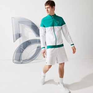 Chamarras Lacoste SPORT x Novak Djokovic Colorblock Zip Hombre Blancos Verdes | RU0-46044C3