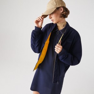 Chamarras Lacoste Zippered Quilted Water-Resistant Bomber Mujer Azul Marino Azules Amarillos | VV0-69116C8