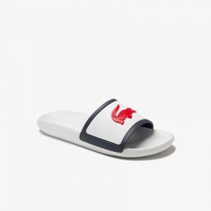 Chanclas Lacoste Croco Rubber Strap Synthetic Hombre Blancos Beige | RB1-28582N5