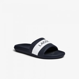 Chanclas Lacoste Croco Textile Logo Hombre Azul Marino Blancos | ZH6-25832N1