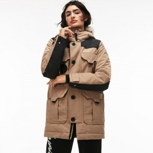Chaquetas Parka Lacoste LIVE Water-Resistant Canvas Quilted Hombre Beige Negros | RS5-97159A3