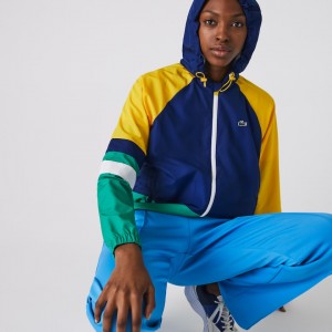 Cortavientos Lacoste SPORT Colorblock Zip Tennis Mujer Azules Blancos Amarillos Verdes | ZD0-26562Y8