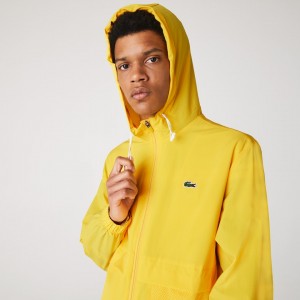 Cortavientos Lacoste SPORT Hooded Taffeta-Lined Hombre Amarillos Blancos | KY9-09030T8
