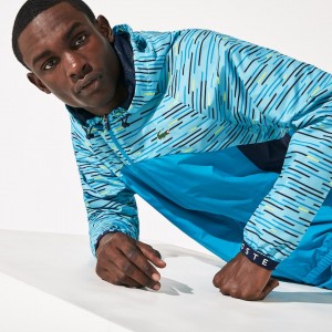 Cortavientos Lacoste SPORT Hooded Tennis Hombre Turquesa Azul Marino Azules Turquesa Amarillos Blancos | OS1-72047E5