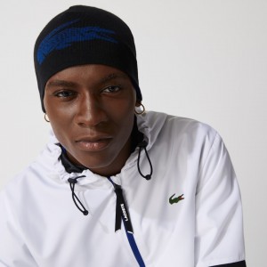 Gorras Lacoste Hombre Negros Azules Oversized Contrast Crocodile Reversible Wool Beanie IZ7-70437N9