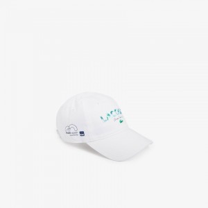Gorras Lacoste SPORT Miami Open Print Cotton Hombre Blancos Azul Marino Azules | UH1-60576A1