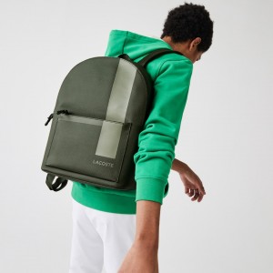 Mochilas Lacoste Hombre Verde Oliva Chantaco Graphic Piqué Cuero BM2-84148F3