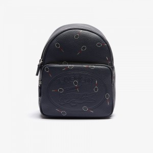 Mochilas Lacoste Croco Crew Raquet-Print Small Grained Leather Mujer Negros | TX0-55665Z5