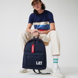 Mochilas Lacoste Hombre Azul Marino Rojos Neocroc L27 Lettered Canvas LV9-66276E7
