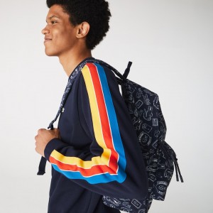 Mochilas Lacoste Hombre Azul Marino Azules Blancos Neocroc Pattern Canvas UQ7-57975I4