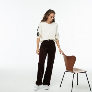 Pantalon Lacoste Boxy Fit Striped Cotton Velour Mujer Marrom | OI3-04500N0