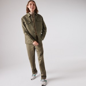 Pantalon Lacoste Chevron Textured Cotton Cargo Hombre Kaki Verdes | BJ0-58675L6