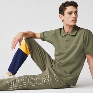 Pantalon Lacoste Colorblock Fleece Track Hombre Kaki Verdes Amarillos Azules | QS7-49654N0