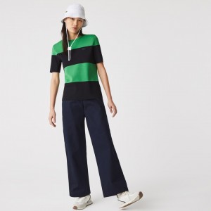 Pantalon Lacoste High-Waisted Flared Cotton Mujer Azul Marino Azules | ON4-30713D5