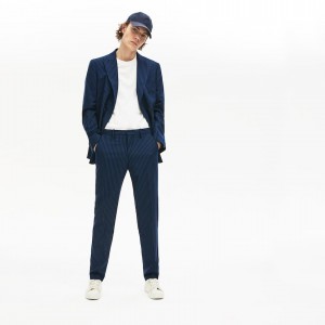 Pantalon Lacoste LIVE Fine Pinstriped Wool Suit Hombre Azules Blancos | YP6-20472R7