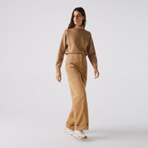 Pantalon Lacoste LIVE High-Waisted Loose Ribbed Velvet Mujer Beige | AS6-62126Z5