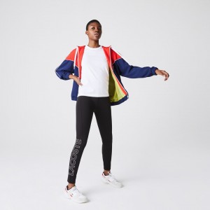 Pantalon Lacoste LIVE Logo Printed Leggings Mujer Negros Blancos | UF8-87498N3