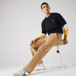 Pantalon Lacoste LIVE Standard Fit Pleated Cotton Chino Hombre Beige | OI1-14881C0