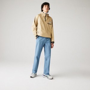 Pantalon Lacoste LIVE Standard Fit Pleated Cotton Chino Hombre Azules | EO5-92229N2