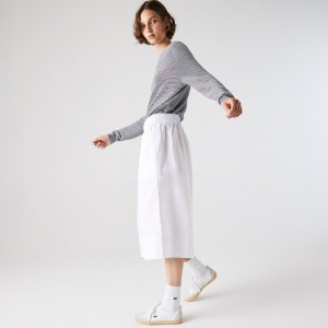 Pantalon Lacoste Light Cotton Poplin Culottes Mujer Blancos | MG5-10411K4