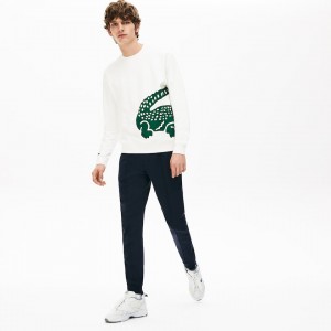 Pantalon Lacoste Pleated Cotton-Silk Track Hombre Azul Marino Azules Kaki Verdes | JO8-77577G6