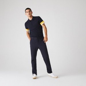 Pantalon Lacoste Pleated Stretch Chino Hombre Azul Marino Azules | AO5-78987E4