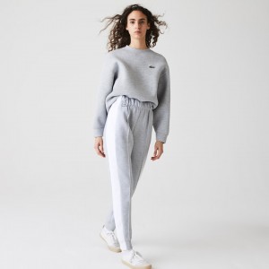 Pantalon Lacoste SPORT Contrast Band Piqué Jogging Mujer Grises Blancos | BU8-75957U7