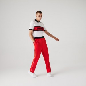 Pantalon Lacoste SPORT Run-resistant Pleated Tracksuit Hombre Rojos Negros Blancos | JQ3-88718F2