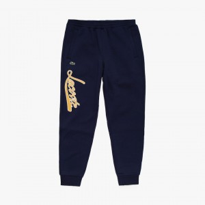 Pantalon Lacoste Script Fleece Track Hombre Azul Marino Azules | TT7-56905H7