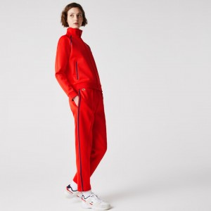 Pantalon Lacoste Straight Cut Contrast Bands Tracksuit Mujer Rojos Azules Rojos | BN3-60946B7