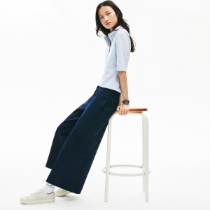 Pantalon Lacoste Wide Cropped Cotton Mujer Azul Marino Azules | UI7-00590O8