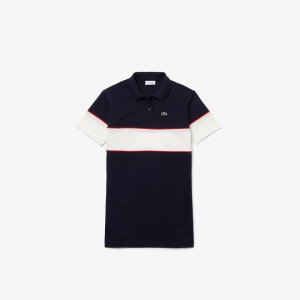 Vestido Tipo Polo Lacoste Niños Azul Marino Azules Blancos Rojos Colorblock Soft Cotton AC2-01200I7