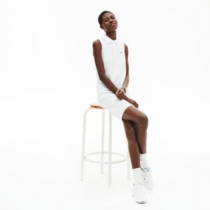 Vestido Tipo Polo Lacoste Cotton Piqué Mujer Blancos | EP1-00990E9