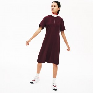Vestido Tipo Polo Lacoste Flared Zip-Up Mujer Rojos Oscuro Blancos Rojos | FL9-44414L0